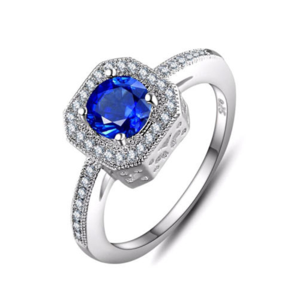 Blue Sapphire CZ Sterling Silver Engagement Ring 6